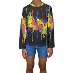 Crazy Multicolored Double Running Splashes Horizon Kids  Long Sleeve Swimwear by EDDArt