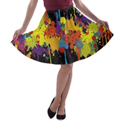 Crazy Multicolored Double Running Splashes Horizon A-line Skater Skirt by EDDArt