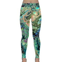 Fractal Batik Art Teal Turquoise Salmon Yoga Leggings  by EDDArt