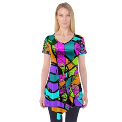 Abstract Sketch Art Squiggly Loops Multicolored Short Sleeve Tunic  by EDDArt