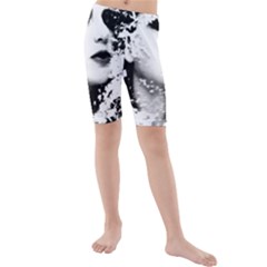 Romantic Dreaming Girl Grunge Black White Kids  Mid Length Swim Shorts by EDDArt