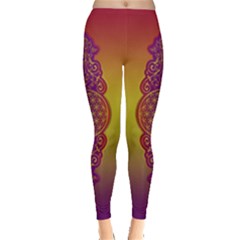 Flower Of Life Vintage Gold Ornaments Red Purple Olive Leggings  by EDDArt