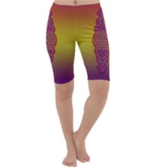 Flower Of Life Vintage Gold Ornaments Red Purple Olive Cropped Leggings  by EDDArt