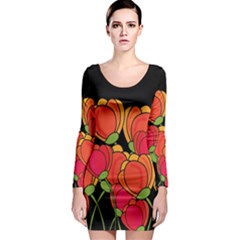 Orange Tulips Long Sleeve Bodycon Dress