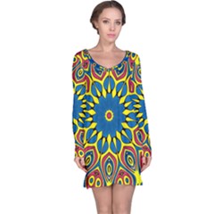 Yellow Flower Mandala Long Sleeve Nightdress by designworld65