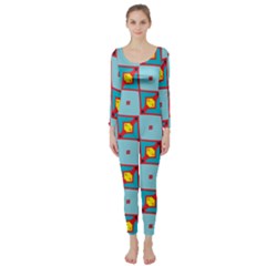 Shapes In Squares Pattern                                                                                                             Long Sleeve Catsuit