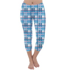 Blue Plaid Pattern Capri Winter Leggings  by Valentinaart