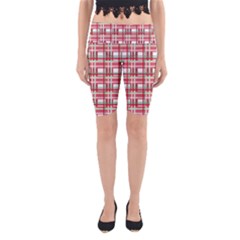 Red Plaid Pattern Yoga Cropped Leggings by Valentinaart