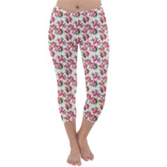 Gorgeous Pink Flower Pattern Capri Winter Leggings  by Brittlevirginclothing