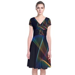 Abstract Rainbow Lily, Colorful Mystical Flower  Short Sleeve Front Wrap Dress by DianeClancy