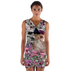 Chi Chi In Flowers, Chihuahua Puppy In Cute Hat Wrap Front Bodycon Dress by DianeClancy