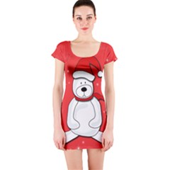 Polar Bear - Red Short Sleeve Bodycon Dress by Valentinaart