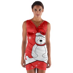 Polar Bear - Red Wrap Front Bodycon Dress by Valentinaart