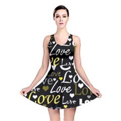 Yellow Love Pattern Reversible Skater Dress by Valentinaart