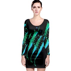 Green Fish Long Sleeve Bodycon Dress