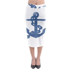 Blue Anchor,  Aquarel Painting Art Midi Pencil Skirt by picsaspassion