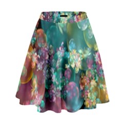 Butterflies, Bubbles, And Flowers High Waist Skirt by WolfepawFractals