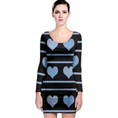 Blue Harts Pattern Long Sleeve Bodycon Dress