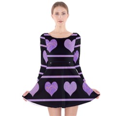 Purple Harts Pattern Long Sleeve Velvet Skater Dress by Valentinaart