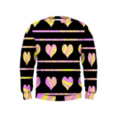 Pink And Yellow Harts Pattern Kids  Sweatshirt by Valentinaart