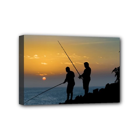 Two Men Fishing At Shore Mini Canvas 6  X 4  by dflcprints