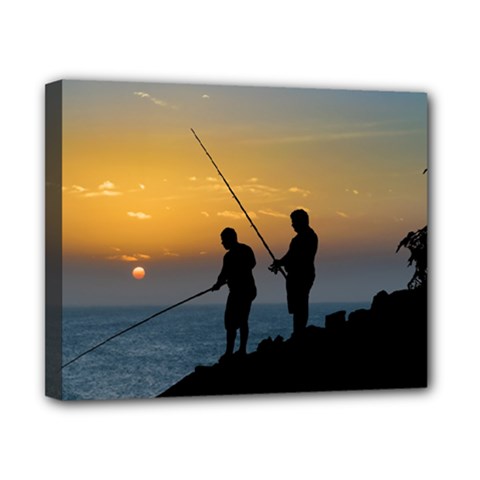 Two Men Fishing At Shore Canvas 10  X 8  by dflcprints