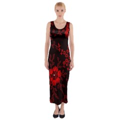 Small Red Roses Fitted Maxi Dress by Brittlevirginclothing