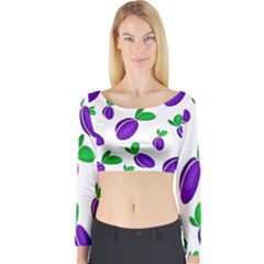 Decorative Plums Pattern Long Sleeve Crop Top by Valentinaart