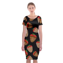 Chocolate Strawberries Pattern Classic Short Sleeve Midi Dress by Valentinaart