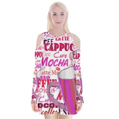 Coffee Cup Lettering Coffee Cup Velvet Long Sleeve Shoulder Cutout Dress by Amaryn4rt