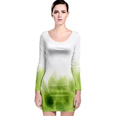 Green Leaves Pattern Long Sleeve Bodycon Dress