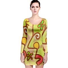 Abstract Faces Abstract Spiral Long Sleeve Bodycon Dress