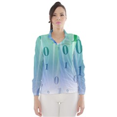 Blue Binary Background Binary World Binary Flow Hand Wind Breaker (women) by Amaryn4rt