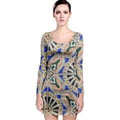 Ceramic Portugal Tiles Wall Long Sleeve Bodycon Dress