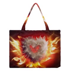 Arts Fire Valentines Day Heart Love Flames Heart Medium Tote Bag by Nexatart