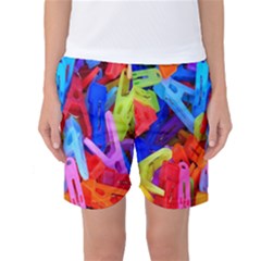 Clothespins Colorful Laundry Jam Pattern Women s Basketball Shorts by Nexatart