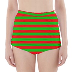 Pattern Lines Red Green High-waisted Bikini Bottoms by Nexatart