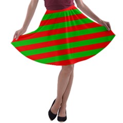 Pattern Lines Red Green A-line Skater Skirt by Nexatart