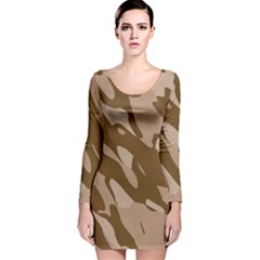 Background For Scrapbooking Or Other Beige And Brown Camouflage Patterns Long Sleeve Velvet Bodycon Dress by Nexatart