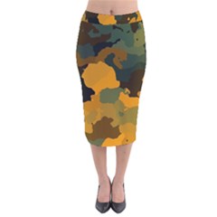 Background For Scrapbooking Or Other Camouflage Patterns Orange And Green Velvet Midi Pencil Skirt by Nexatart