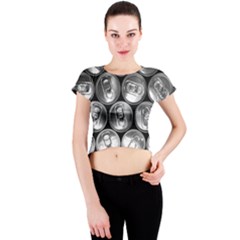 Black And White Doses Cans Fuzzy Drinks Crew Neck Crop Top by Nexatart