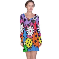 Colorful Toothed Wheels Long Sleeve Nightdress by Nexatart