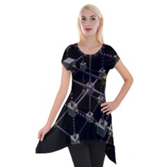 Grid Construction Structure Metal Short Sleeve Side Drop Tunic by Nexatart