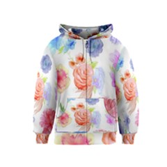 Watercolor Colorful Roses Kids  Zipper Hoodie by Brittlevirginclothing