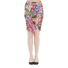 Colorful Flower Pattern Midi Wrap Pencil Skirt by Brittlevirginclothing