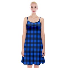 Blue And Black Plaid Pattern Spaghetti Strap Velvet Dress by Valentinaart