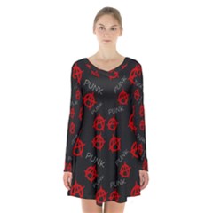 Anarchy Pattern Long Sleeve Velvet V-neck Dress by Valentinaart