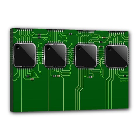 Green Circuit Board Pattern Canvas 18  X 12  by Nexatart