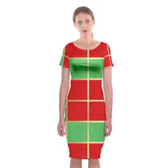 Christmas Fabric Textile Red Green Classic Short Sleeve Midi Dress by Nexatart