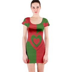 Christmas Fabric Hearts Love Red Short Sleeve Bodycon Dress by Nexatart